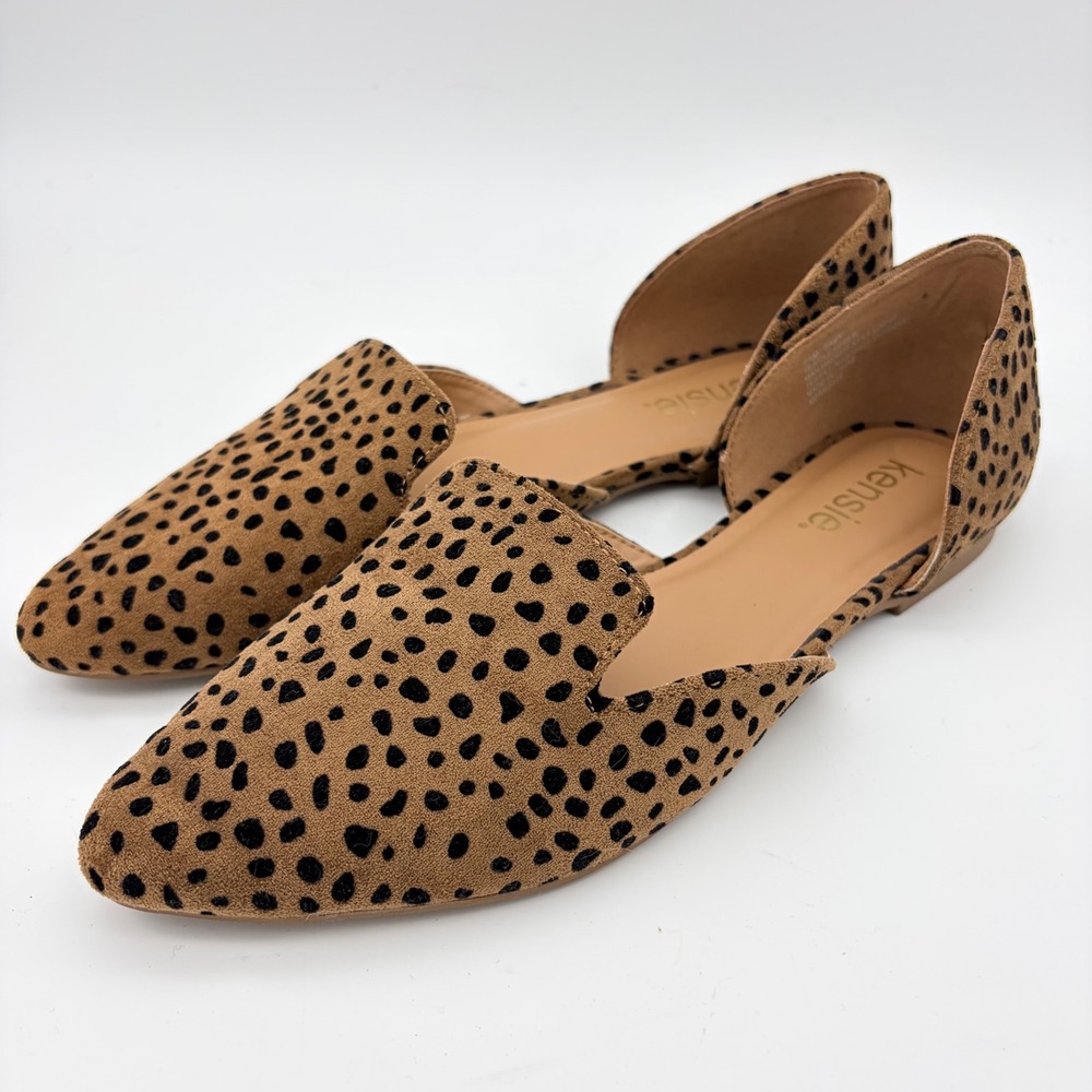 Kensie Gaby Leopard Print d'Orsay‎ Flats Womens 7.5M Tan Black Pointed Toe